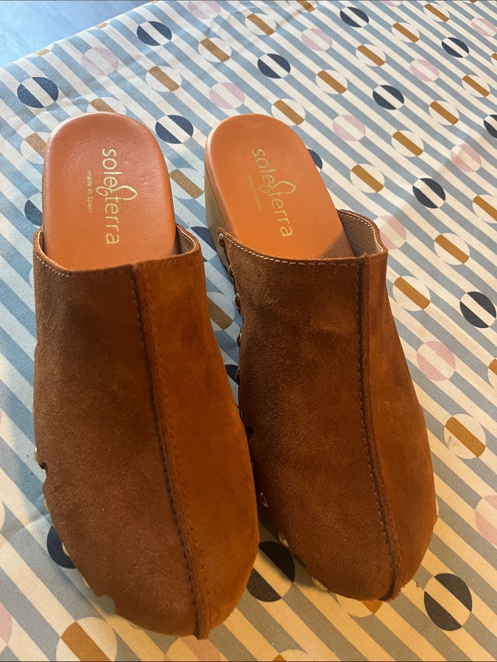 Soleterra Brown Suede Slip-On Clog Mules- Made in Spain